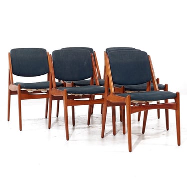 Arne Vodder Mid Century Danish Teak Ella Adjustable Back Dining Chairs - Set of 6 - mcm 