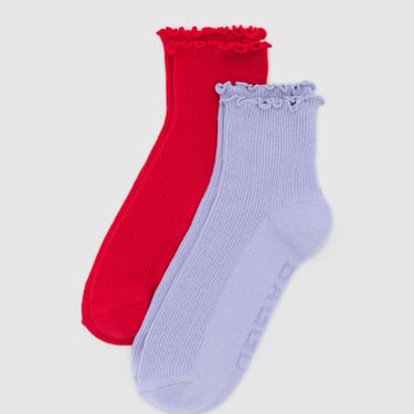 Lettuce Edge Sock Set of 2 in Lavender + Red