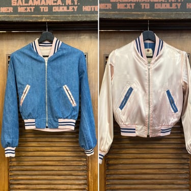 Vintage 1960’s Denim and Satin Reversible Mod Bomber Jacket, Vintage Denim Jacket, Vintage Bomber Jacket, Vintage Clothing 