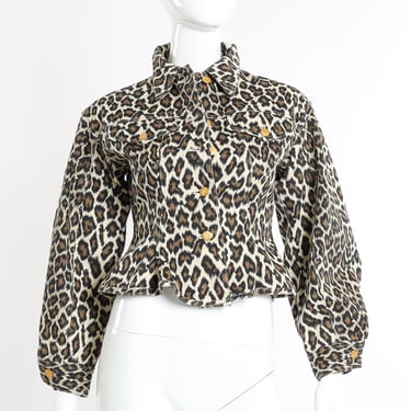 Leopard Denim Peplum Jacket