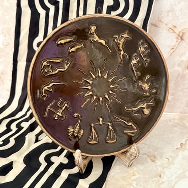 Zodiac Wall Decor, Chalkware Ceramic Wall Hanging, Gold Metallic Details, Mid Century Decor, Sun, Sculptural Vintage 60s 70s 