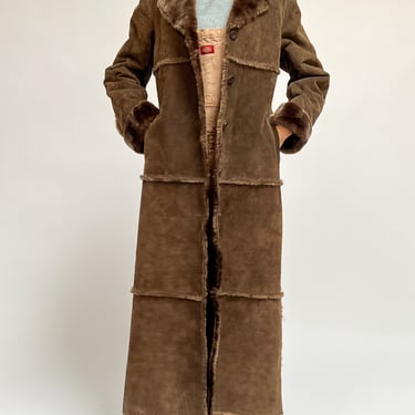 Brown Suede Seamed Maxi Coat (M)