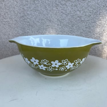 Vintage Pyrex blossom olive green milk glass bowl Cinderella style #442 1.5 qt. 