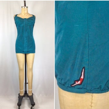 Vintage 40s swimsuit | Vintage blue one piece bathing suit | 1940s Jantzen swimwear 