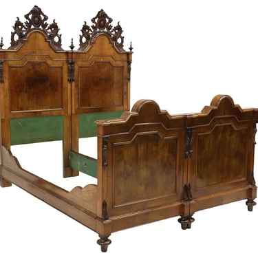 Antique Bed, Double, Italian Louis Philippe, Carved, Walnut, Foliate, 1800s!!