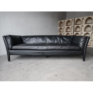 Vintage Patinated Black Leather Sofa 