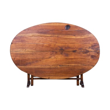 Antique Country French Rustic Walnut Vendange or Wine Tasting Oval Table 