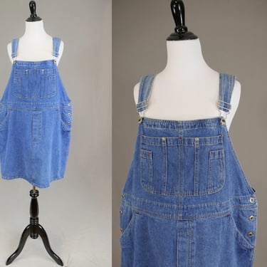90s Blue Denim Jean Dress - 44" waist - Bib Overall Style - Full Skirt - Baccini - Vintage 1990s - Plus Size XXL 