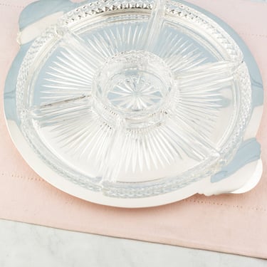 Vintage Silverplate and Glass Divided Hors d'Oeuvres Tray