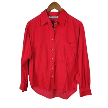 Vintage 90s Corduroy Shirt Jacket Size Small Shacket Button Up Red Pinwhale 