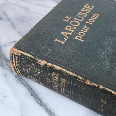 antique french leather bound "larousse pour tous", set of 2 volumes