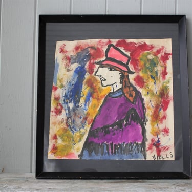 Wonderful MId Century Gouache  Portrait Painting 