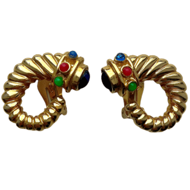 Mogul Multi Colored Glass Gold Horn Clip On Earrings