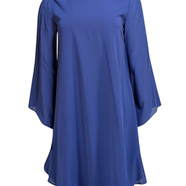 Alice & Olivia - Blue Silk Dress w/ Lace Trimmed Flared Sleeves Sz M