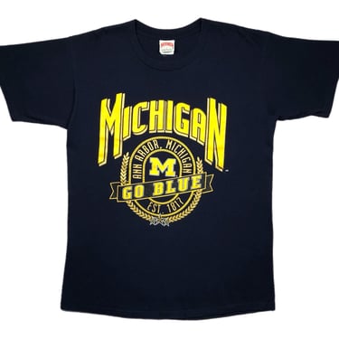 Vintage 90s Nutmeg Mills University of Michigan Wolverines “Go Blue” Graphic T-Shirt Size XL 