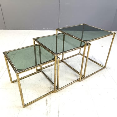 Brass faux bamboo nesting tables, 1960s - brass side tables - vintage side tables - design side tables 