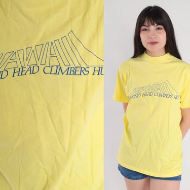 Diamond Head Climbers Hui Shirt 90s Hawaii Rock Climbing Club T-Shirt Climber Graphic Tee Single Stitch Yellow Vintage 1990s Small Medium 