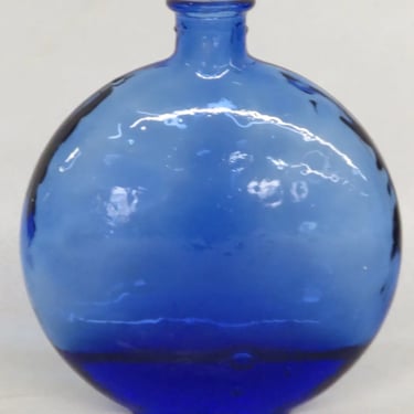 Cobalt Blue Hand Blown Glass Small Circular Round Bottle Vase 3108B