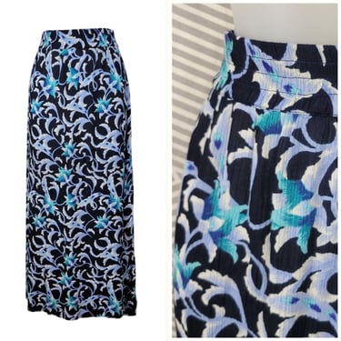 Vintage Floral Skirt Size Small Medium Elastic Stretch Waist Midi Alt Blue Black 