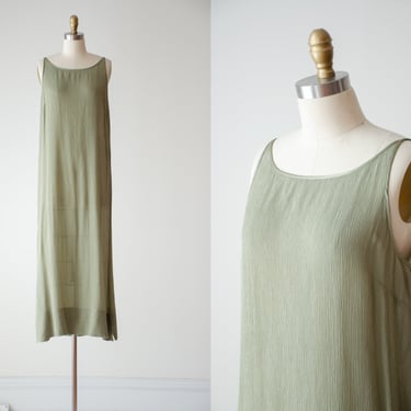 green maxi dress | 90s y2k vintage Amanda Smith sage green silk minimalist oversized sleeveless dress 