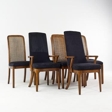 Hickory Manufacturing Company Mid Century Burlwood and Cane Dining Chairs - Set of 8 - mcm 