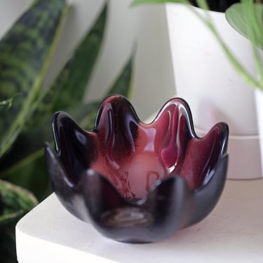 Vintage Amethyst Blenko Bowl Collectible | Purple Glass Lotus | Hand Blown Glass Trinket Dish 