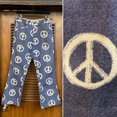 Vintage 1960’s “Lee” Hippie Peace Design Mod Love Flare Pants, 60’s Woodstock Pants, 60’s Hippie Style, Vintage Pants, Vintage Clothing 