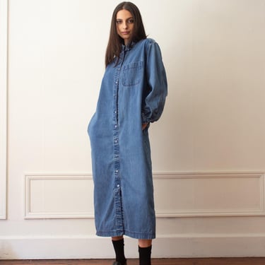 Early 1990s J.Crew Denim Maxi Length Shirt Dress 