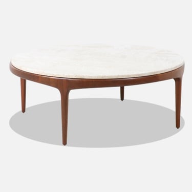 Mid-Century Modern \u201cRythm\u201d Coffee Table with Travertine Stone Top by Lane
