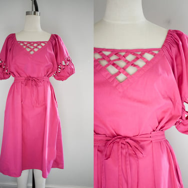 1980s Hyacinth Pink Cotton Midi Dress 