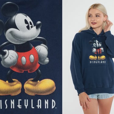 Disneyland Hoodie 90s Navy Blue Mickey Mouse Hooded Disney Sweatshirt Graphic Shirt Retro Cute Cartoon Sweater Hood Vintage 00s Small S 