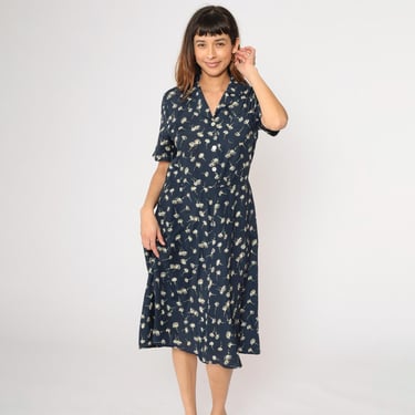 90s button up dress Vintage Tailored Waist Long Full - Size S/XS 90s Button Down Dress |