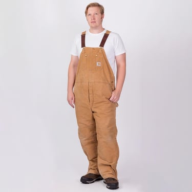 2XL Vintage Carhartt Insulated Quilt Lined Overalls Men's | Tan Workwear Jumpsuit 