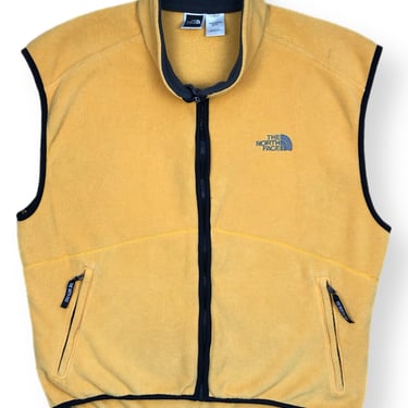 Vintage 90s The North Face Made in USA Yellow Polartec Full Zip Fleece Vest Size XL 