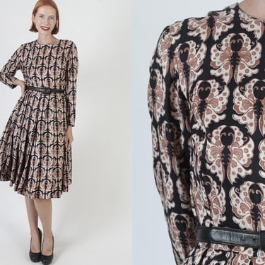 50s Black Butterfly Print Swing Dress, Rockabilly Full Circle Skirt, Vintage Bombshell Frock, Mid Century MCM Outfit 