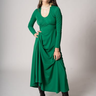 1970’s Emerald Green &amp; Lace Maxi Dress