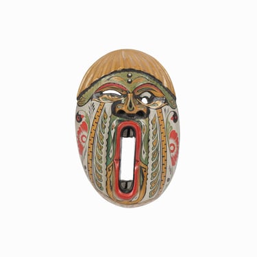 Vintage Wooden Mask Hand Painted Wall Hanging Folk Art 