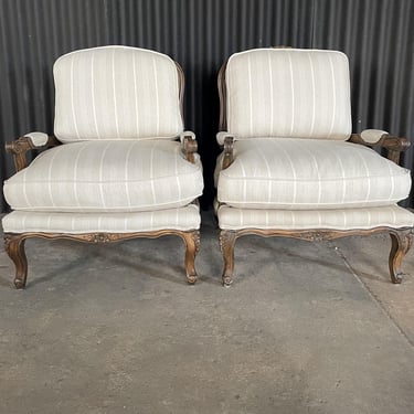 Pair of Louis XV Country French Provincial Double Cane Back Bergère Armchairs 