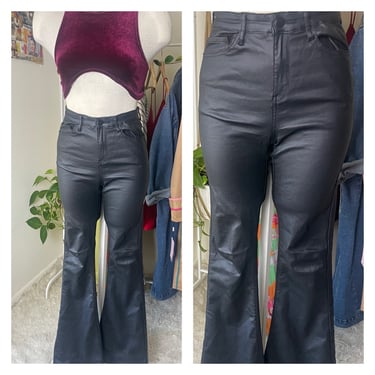 2000s Y2K Vegan Leather High Waist Flare Pants | Stretchy & Stylish | Size Extra Small | Long 