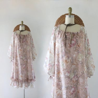 70's layered watercolor floral dress - m 