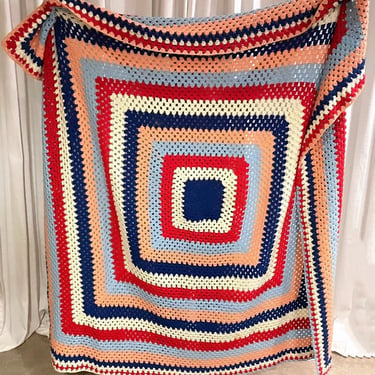 Vintage Hand-Crocheted Afghan Blanket | 65” x 65” 