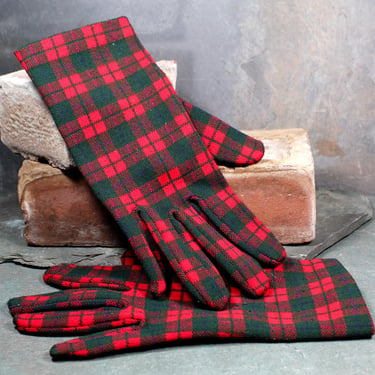 Vintage Plaid Stretch Gloves by Jordan Marsh - Made in Great Britain - One Size Gloves - Red & Green Plaid | Bixley Shop 