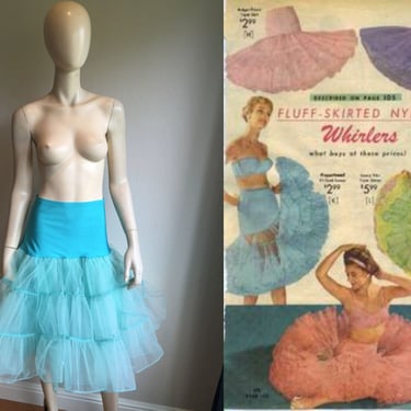 Turquoise Tequila Twists - Vintage 1950s Aqua Turquoise Tiffany Blue Crinoline Petticoat 