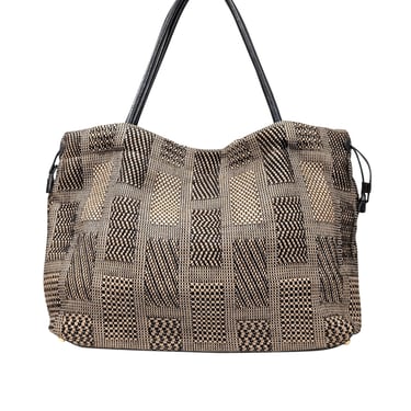 Furla - Beige & Black Woven Print Tote Bag