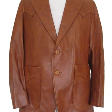 Western Blazer, Vintage Robert Lewis, Brown Leather Jacket, Two Button, Cowboy, 38 Men 