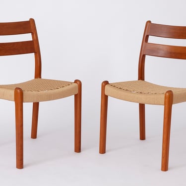 Pair of Vintage EMC Mobler Mid-Century Teak Dining Chairs with Papercord Seats - Set of 2, Denmark, 1960s-1970s 