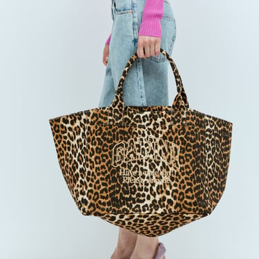 Ganni Women Leopard Oversized Canvas Tote Bag