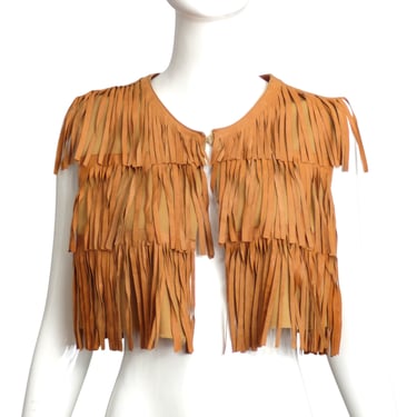 PELLESSIMO PARIS- Brown Leather Fringe Vest, Size 8