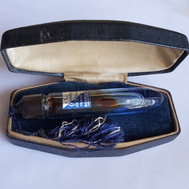 Vintage Cobalt Blue Glass Perfume Bottle in Coffin-shaped Gift Box - Evening in Paris Perfume Bourjois - Collectible Bottles 