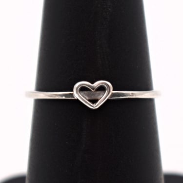 Minimalist 70's sterling silver heart size 6.25 stacking ring, handcrafted 925 LA boho sweetheart band 